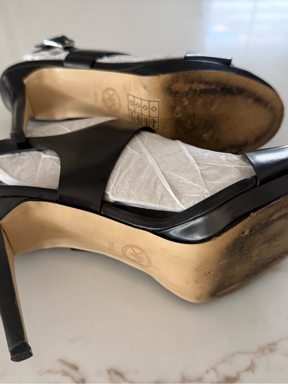 Michael Kors Women's Black Leather Two-Strap Dress Sandal heels - Picture 7 of 7